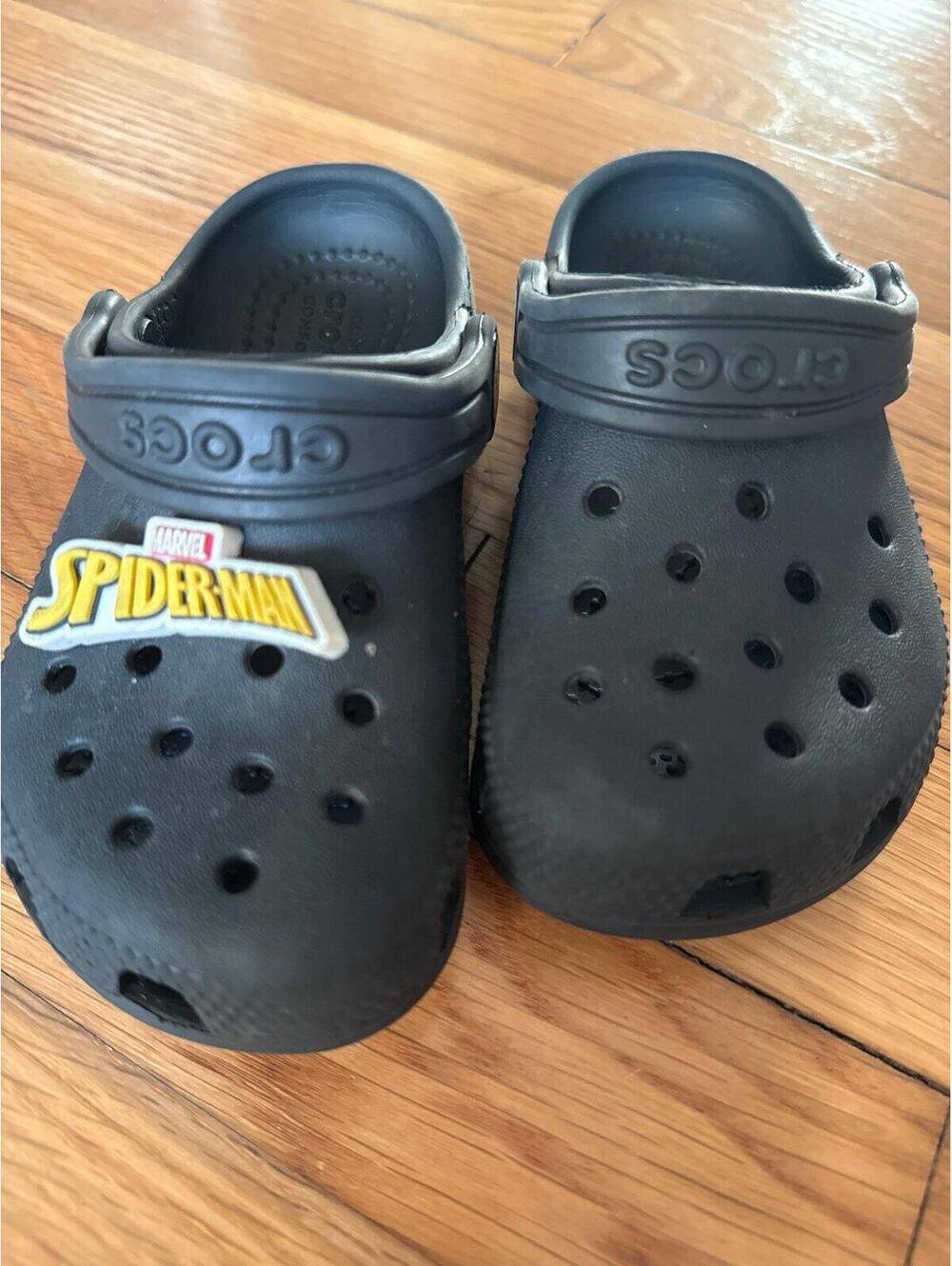 Crocs Black Kids Size C9 Spider-Man Charm